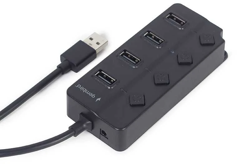 GEMBIRD USB 2.0 maitinamas 4 prievadų šakotuvas su jungikliais juodas