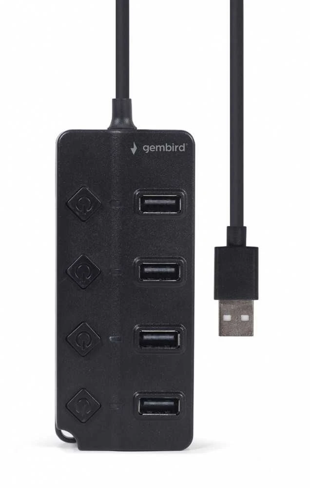 GEMBIRD USB 2.0 maitinamas 4 prievadų šakotuvas su jungikliais juodas