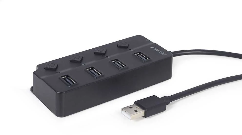 GEMBIRD USB 2.0 maitinamas 4 prievadų šakotuvas su jungikliais juodas