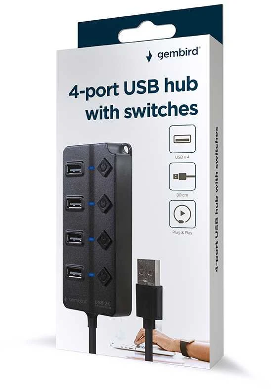 Gembird USB šakotuvas su individualiais jungikliais