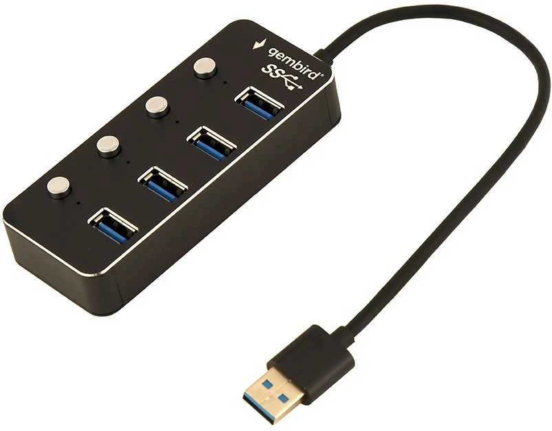 GEMBIRD USB 3.1 Gen 1 4 prievadų šakotuvas su jungikliais juodas