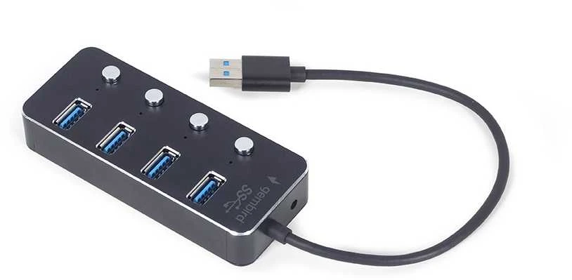 GEMBIRD USB 3.1 Gen 1 4 prievadų šakotuvas su jungikliais juodas