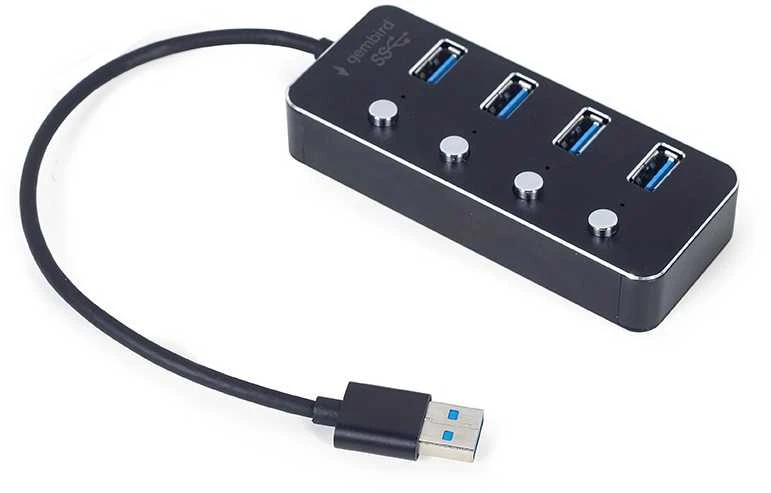 Gembird USB 3.1 (1 gen.) 4 prievadų šakotuvas su jungikliais, juodas