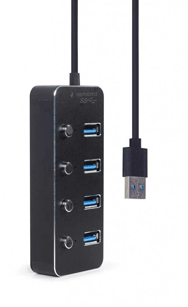 Gembird USB 3.1 (1 gen.) 4 prievadų šakotuvas su jungikliais, juodas