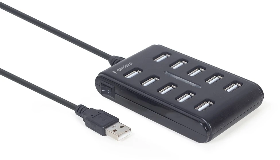 GEMBIRD 10 prievadų USB 2.0 HUB juodas