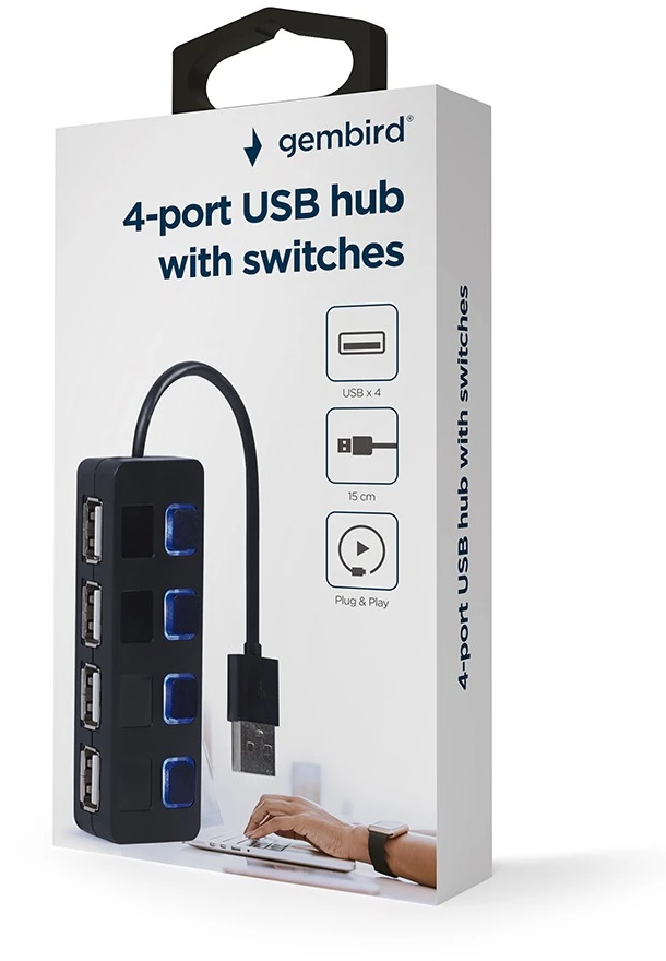 Gembird Hub usb 2.0 4-portowy su przełącznikami, juoda