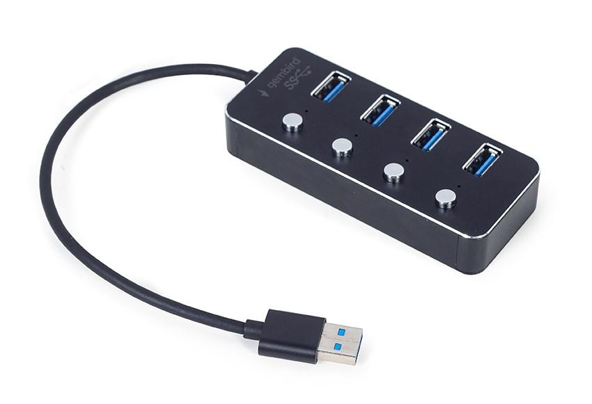 GEMBIRD USB 3.1 Gen 1 4 prievadų šakotuvas su jungikliais juodas