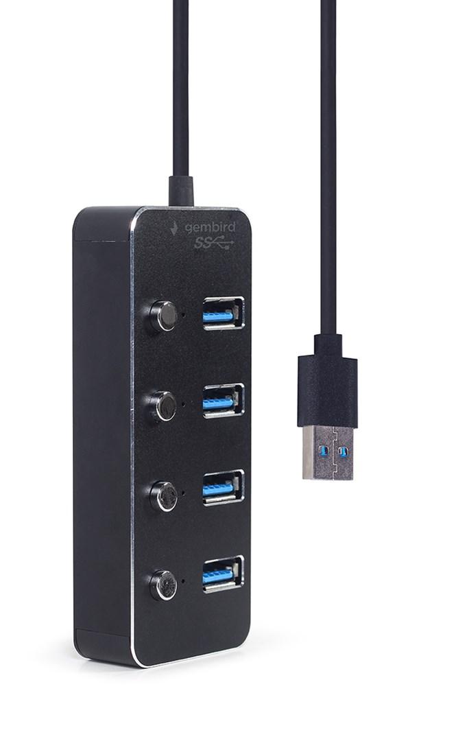 GEMBIRD USB 3.1 Gen 1 4 prievadų šakotuvas su jungikliais juodas