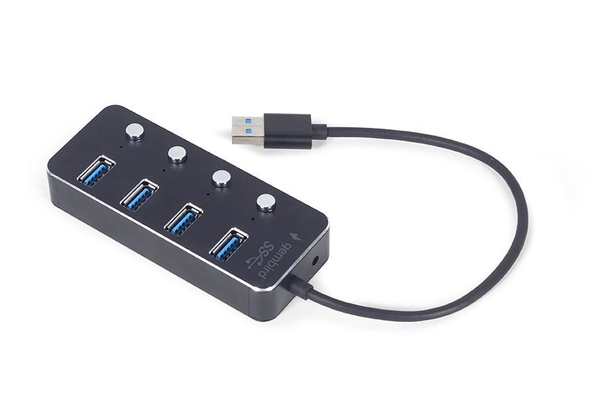 GEMBIRD USB 3.1 Gen 1 4 prievadų šakotuvas su jungikliais juodas