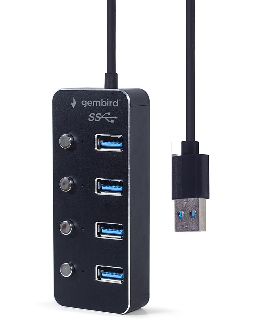 GEMBIRD USB 3.1 Gen 1 4 prievadų šakotuvas su jungikliais juodas