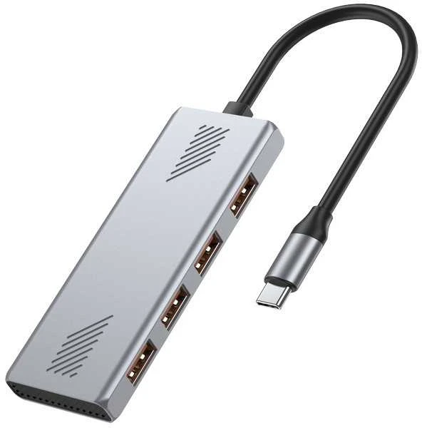 Sidabrinis USB-C į 4x USB-A šakotuvas