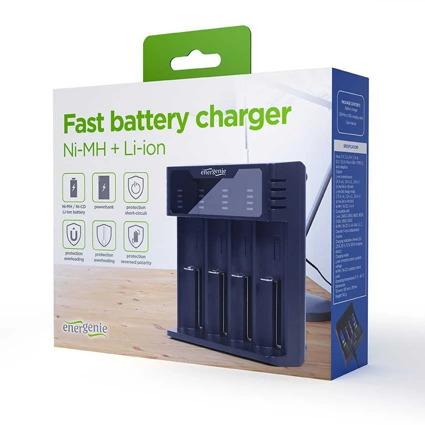 Gembird ENERGENIE BC-USB-02 Ni-MH + Li-ion Fast Baterija Charger juodas