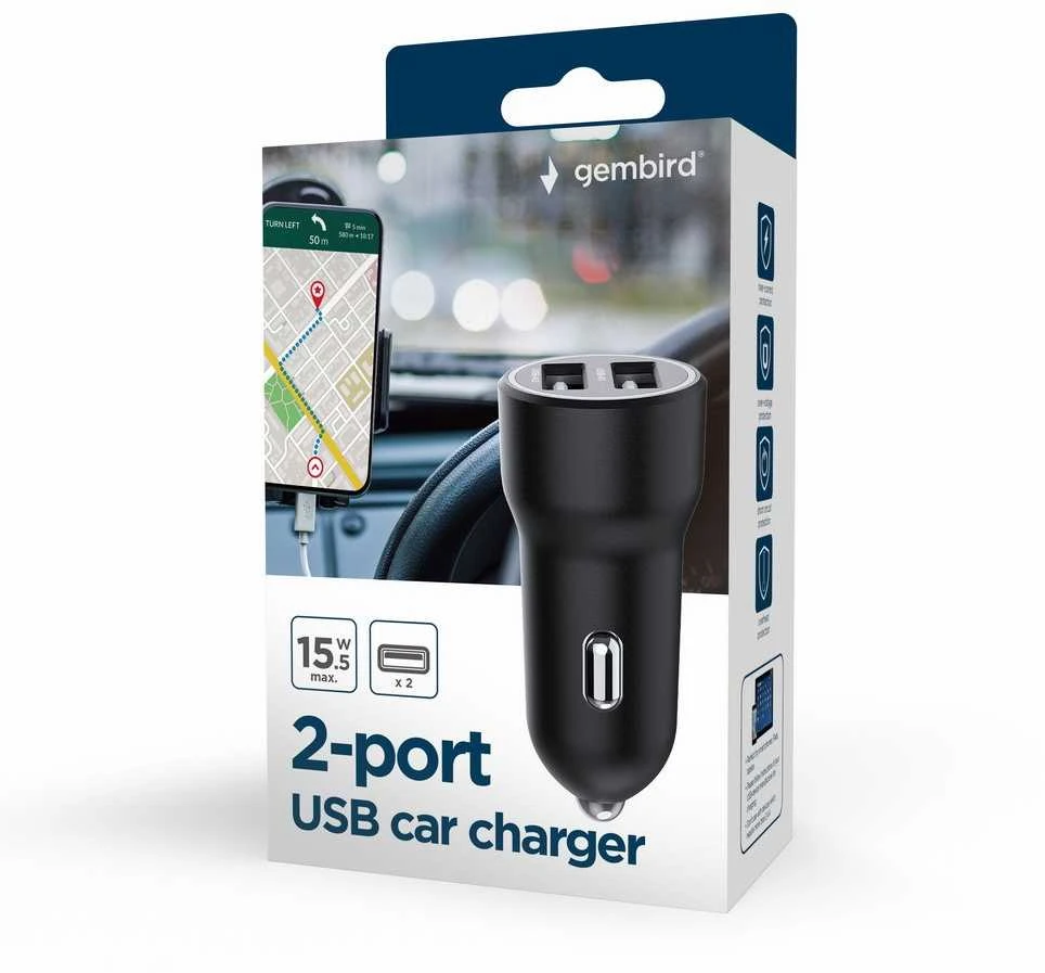 MOBILUSIS ĮKROVIKLIS AUTOMOBILINIS USB 2PORT/TA-UC-2A15-CAR-01 GEMBIRD