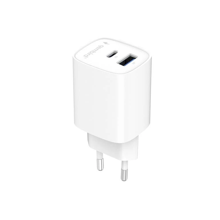 Įkroviklis Gembird Fast USB 2-port 1xUSB-C + 1x USB-A 45 W, baltas (TA-UC-1A1C-PD45-01-W)