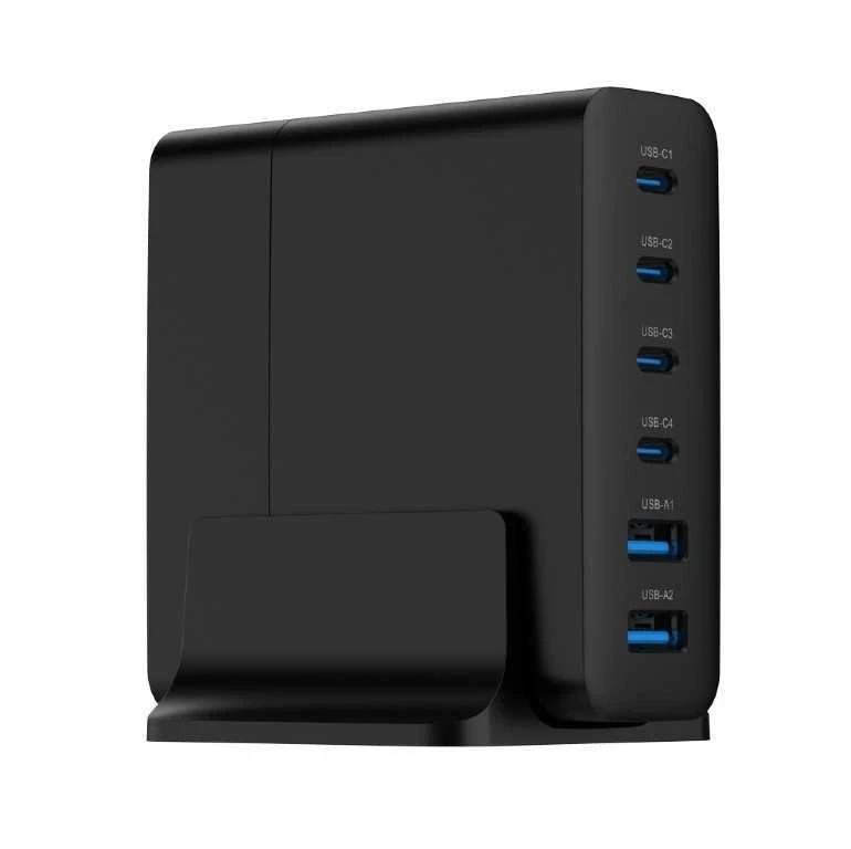 Gembird 6-portowa szybka kroviklis jungiama į tinklą gan (pd) 6xusb (2x usb-a + 4x usb-c), 75w, juoda