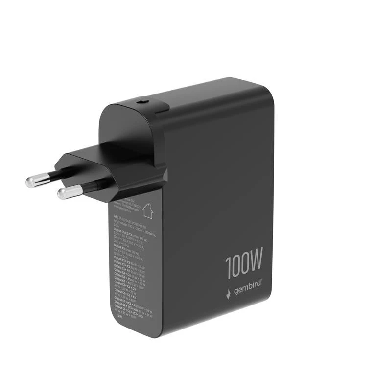 GEMBIRD 4-port 100 W GaN USB fast charger LCD juodas