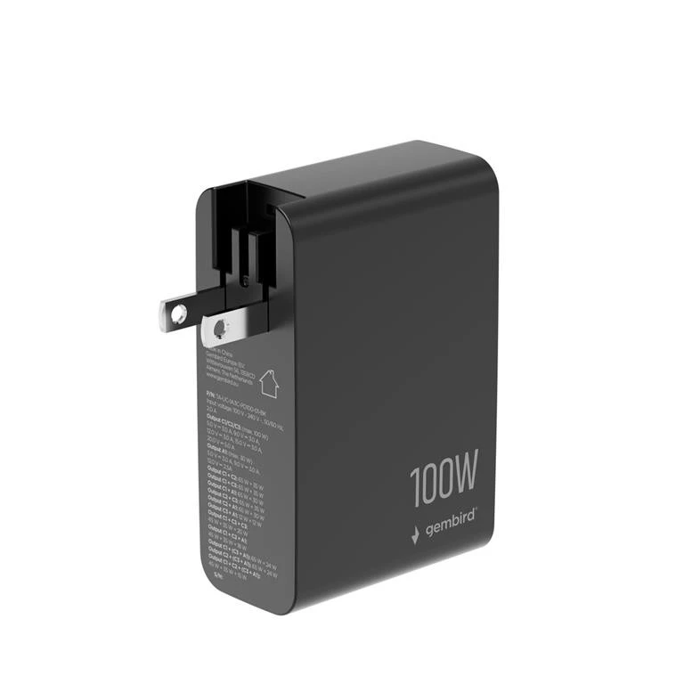 GEMBIRD 4-port 100 W GaN USB fast charger LCD juodas