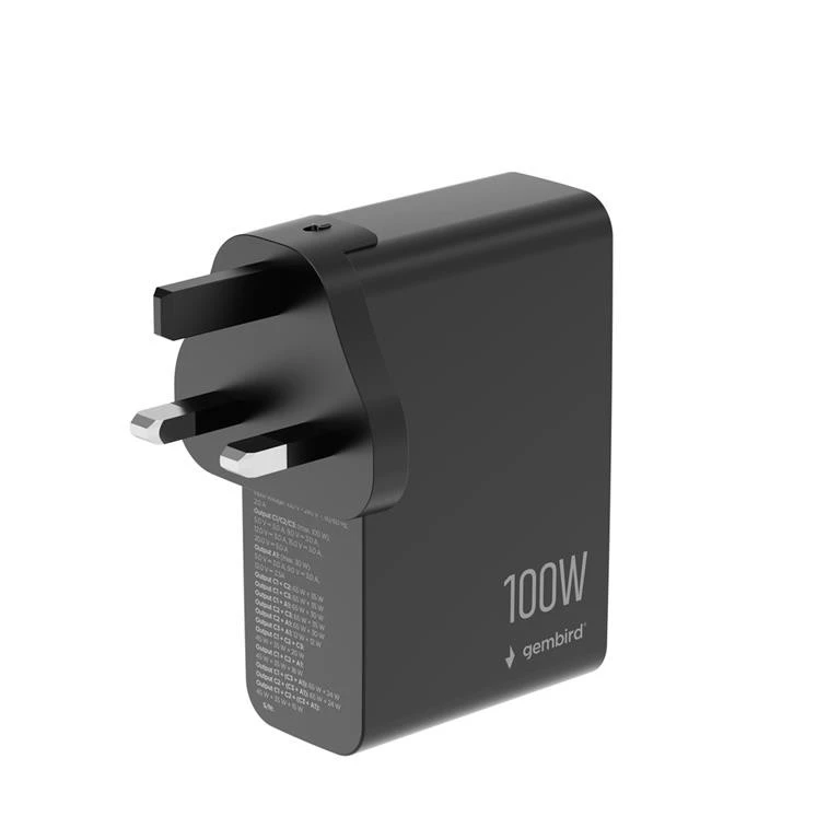 GEMBIRD 4-port 100 W GaN USB fast charger LCD juodas