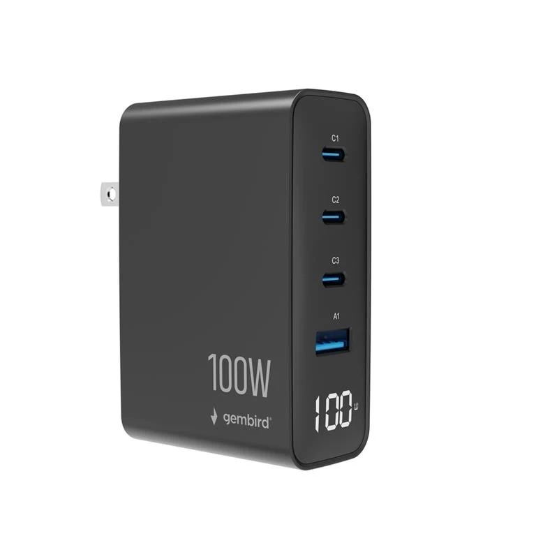 GEMBIRD 4-port 100 W GaN USB fast charger LCD juodas