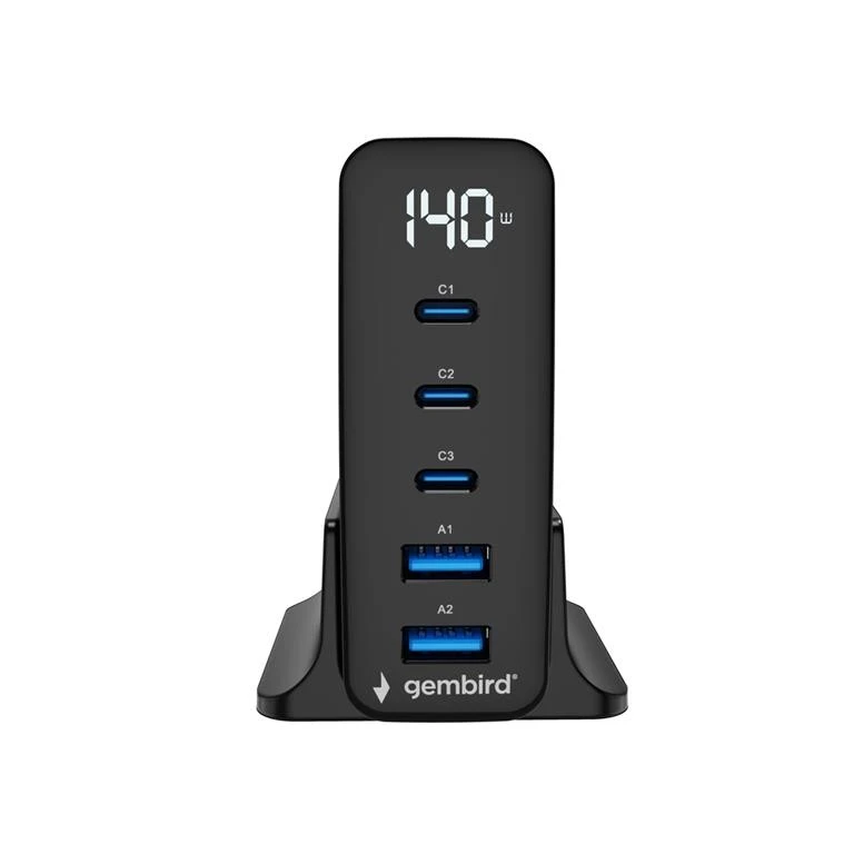 GEMBIRD 5-port 140 W GaN USB fast charger juodas