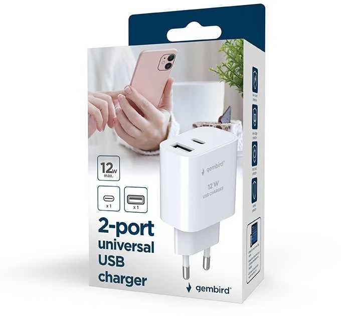 Gembird universalus USB įkroviklis | TA-UC-2AC12-01 | USB A+C