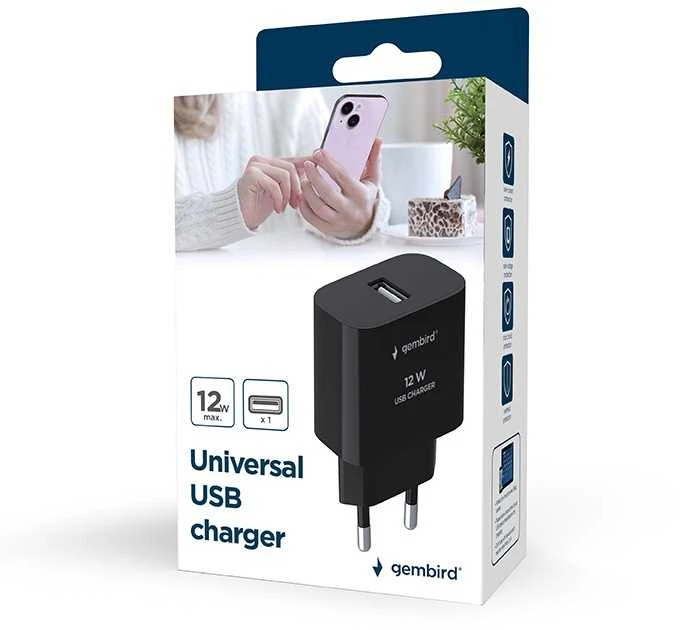 Gembird USB-A 5V 2.4 A juoda