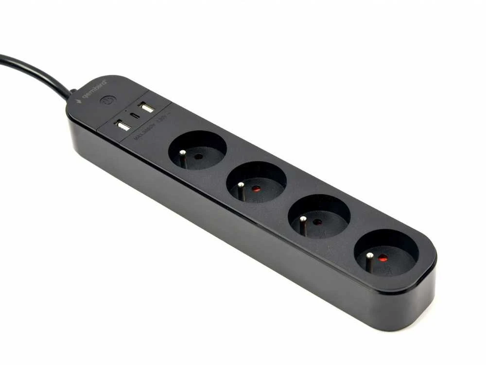 Gembird „Tuya 4xfr“ išmanusis maitinimo blokas, 2xUSB-A, 1xUSB-C, juodas