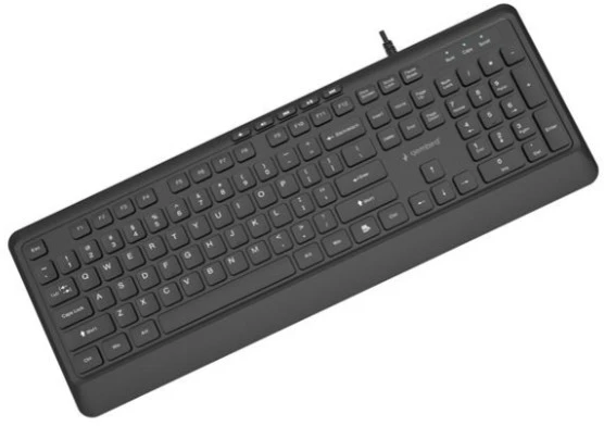 Gembird klaviatūra su laidu multimedialna slim, usb 5 klawiszy hotkeys, us išdėstymas, juoda