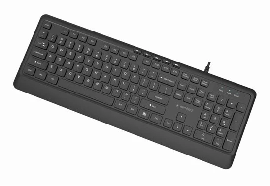Gembird klaviatūra su laidu multimedialna slim, usb 5 klawiszy hotkeys, us išdėstymas, juoda