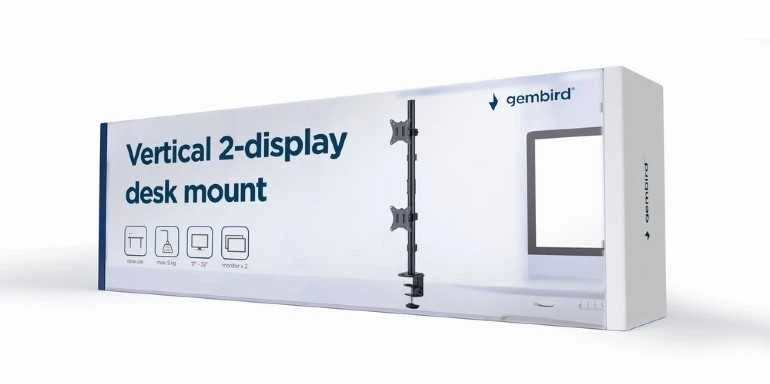 GEMBIRD reguliuojamas 2 ekranų vertikalus stalo laikiklis 17-32 colių 9kg