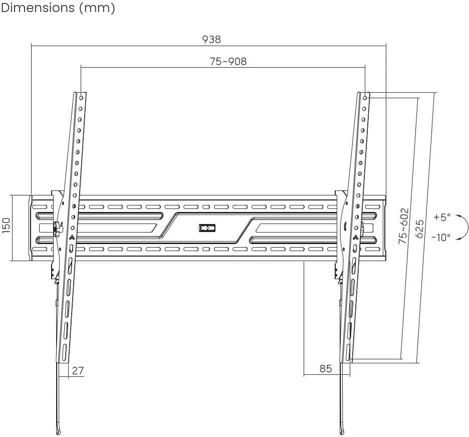 Gembird WM-100T-01 televizoriaus sieninis laikiklis (pakreipiamas), 43”-100”, juodas