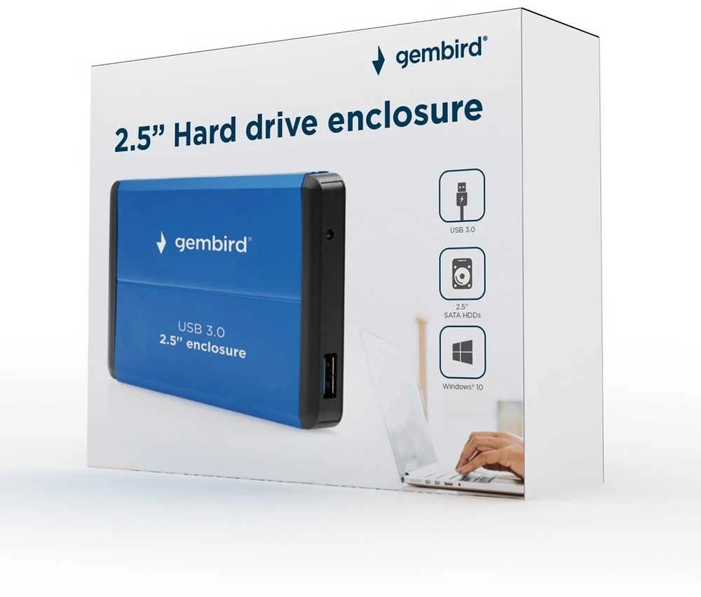 Gembird obudowa hdd/ssd usb 3.0 2.5" sata, aliuminio, mėlyna