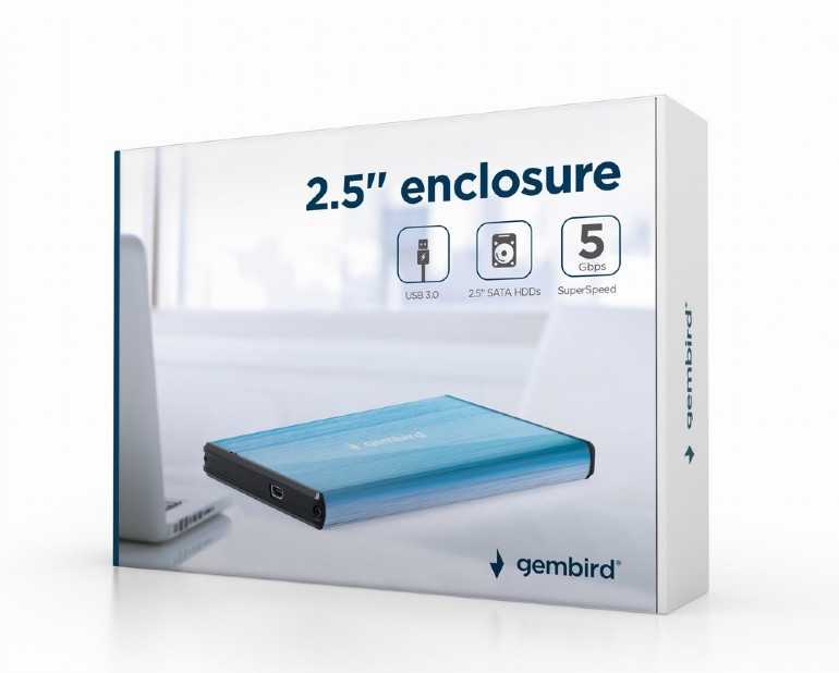 Gembird Išorinis 2,5 colio USB 3.0 disko dėklas, mėlynas