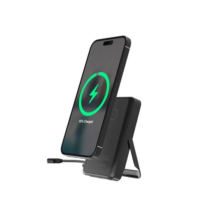 Gembird Powerbank 10000mah belaidis 15w usb-c 20w su podstawką, juoda