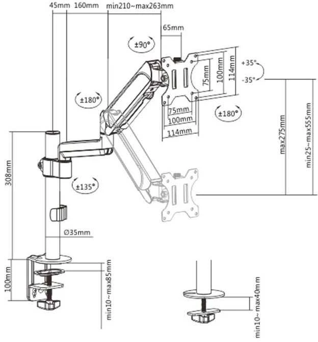 Gembird stalo reguliuojama rankena/monitoriaus laikiklis 17-32, vesa 100x100mm, iki 9kg