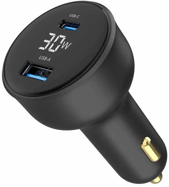 Gembird Greitas automobilinis įkroviklis 2x USB, C tipo (PD), LCD, 30W, juodas