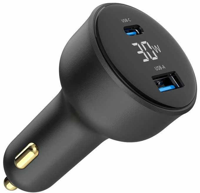 Gembird Greitas automobilinis įkroviklis 2x USB, C tipo (PD), LCD, 30W, juodas