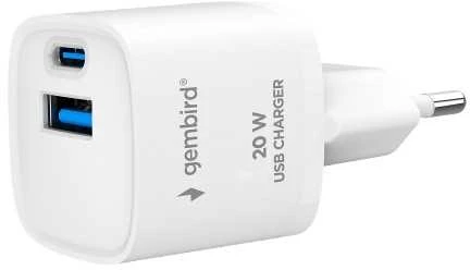 GEMBIRD 2-port USB fast charger with pass-through AC socket 20W baltas