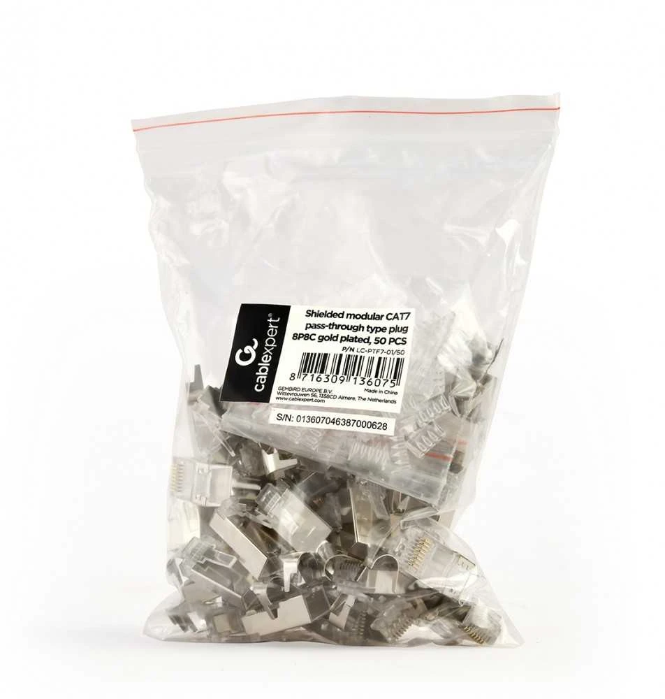 GEMBIRD Shielded modular CAT7 pass-through type plug 15u auksinis plated 50 pcs per bag