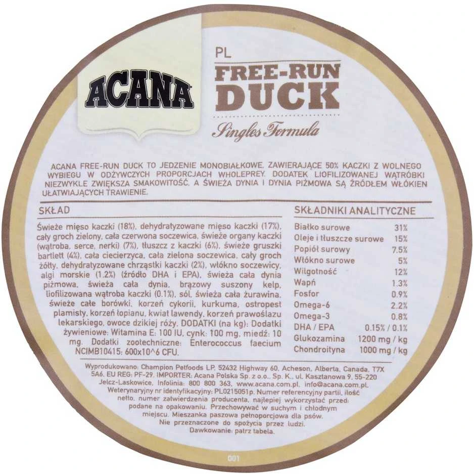 ACANA Singles Free-Run antiena - sausas šunų maistas - 2kg