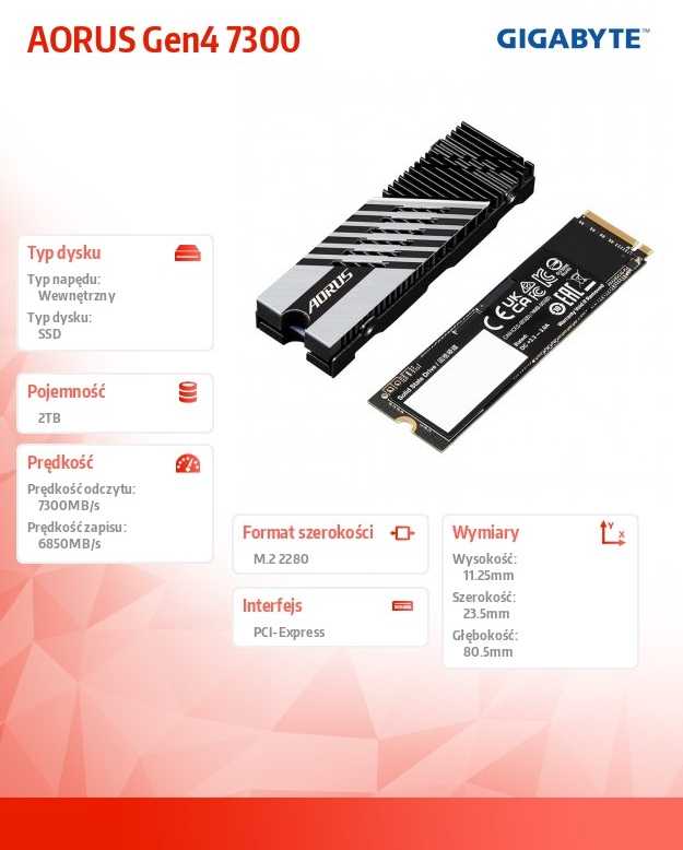 SSD diskas Gigabyte AORUS 7300 2 TB M.2 NVMe Gen4 7300/6850 MB/s