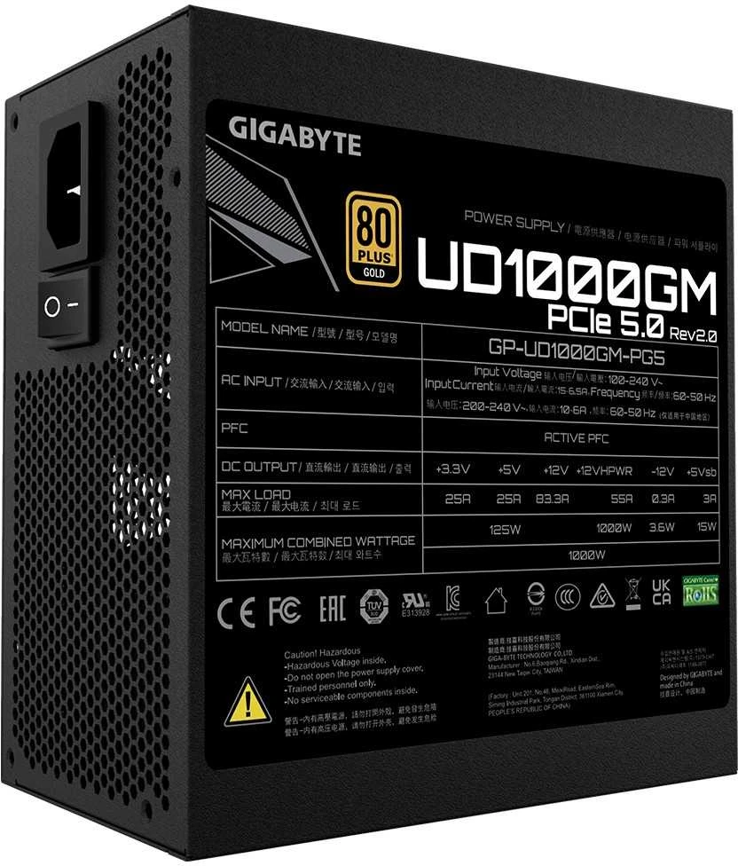„GIGABYTE UD1000GM PG5 V2“ maitinimo blokas – PCIe Gen 5.1, 80 PLUS Gold, pilnai modulinis dizainas, 120 mm ventiliatorius, suderinamas su ATX 3.1, ES kištukas