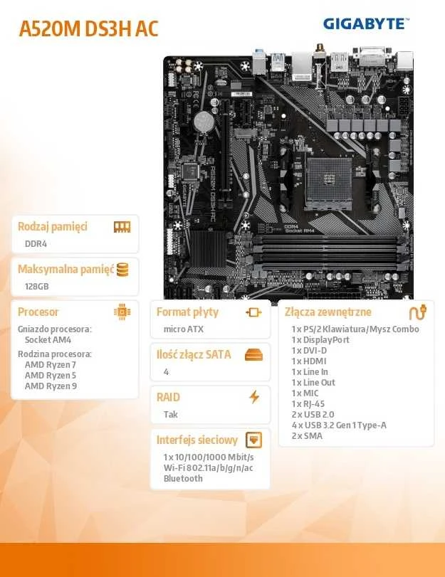 Pagrindinė plokštė GIGABYTE A520M DS3H AC AM4 1xHDMI 1xDP