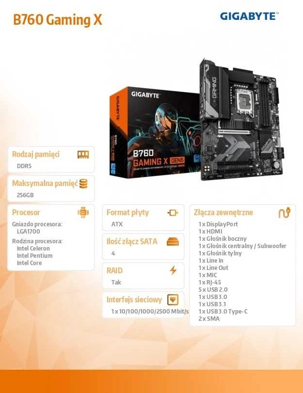 „GIGABYTE B760 GAMING X GEN5“ pagrindinė plokštė – palaiko 14-os kartos „Intel Core“ procesorius, 8+1+1 fazės VRM, iki 5600MHz DDR5, 3xPCIe 4.0 M.2, 2.5 GbE LAN, USB 3.2 Gen 2