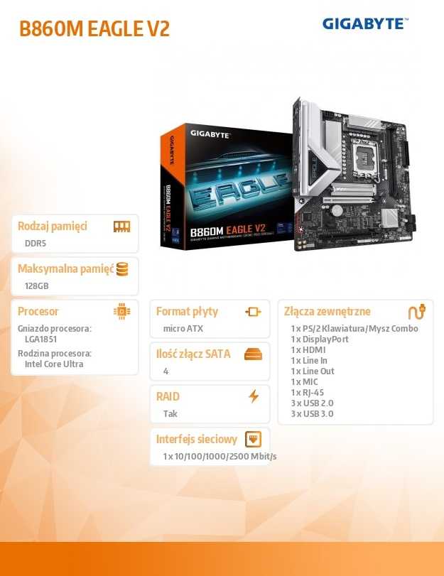 Pagrindinė plokštė GIGABYTE B860M EAGLE V2 LGA1851 1xHDMI 1xDP