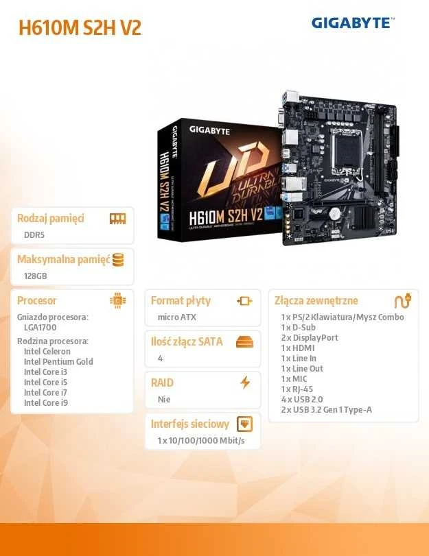 Pagrindinė plokštė GIGABYTE H610M S2H V2