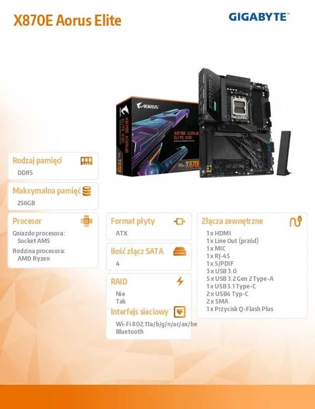 Pagrindinė plokštė Gigabyte X870E AORUS ELITE X3D