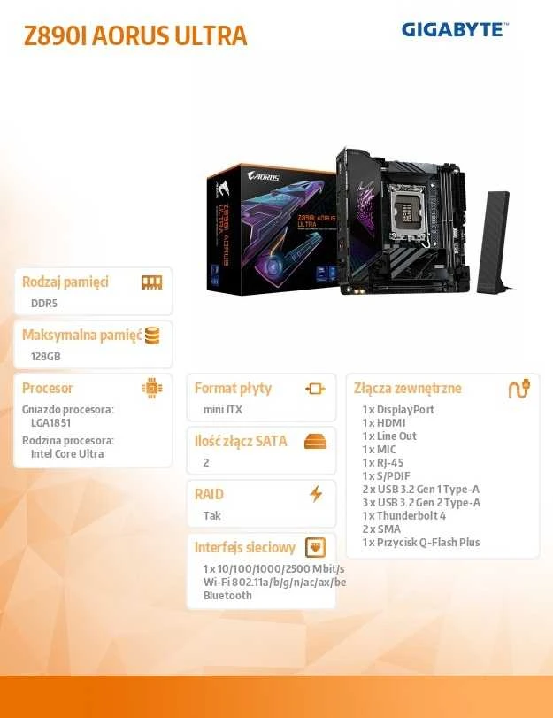 Pagrindinė plokštė GIGABYTE Z890I AORUS ULTRA