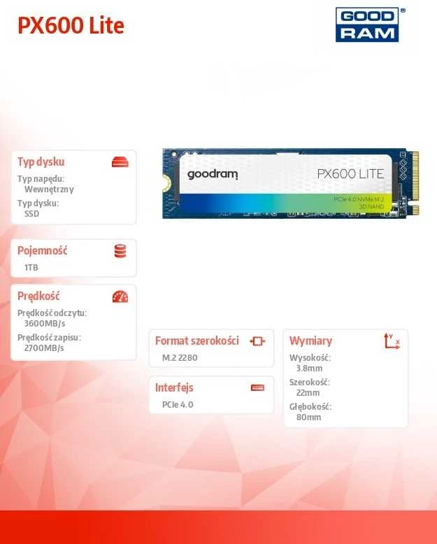 GOODRAM PX600L 1TB PCIe NVMe gen 4x4 M.2 2280 SSD