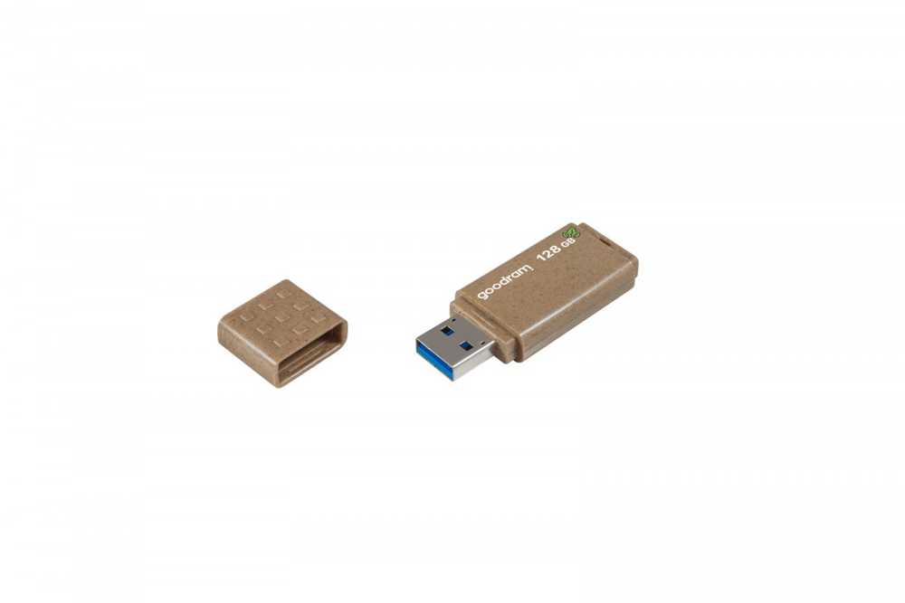 „Goodram“ 128 GB „Ume3“ ekologiška USB 3.0 atmintinė, parduodama parduotuvėje.